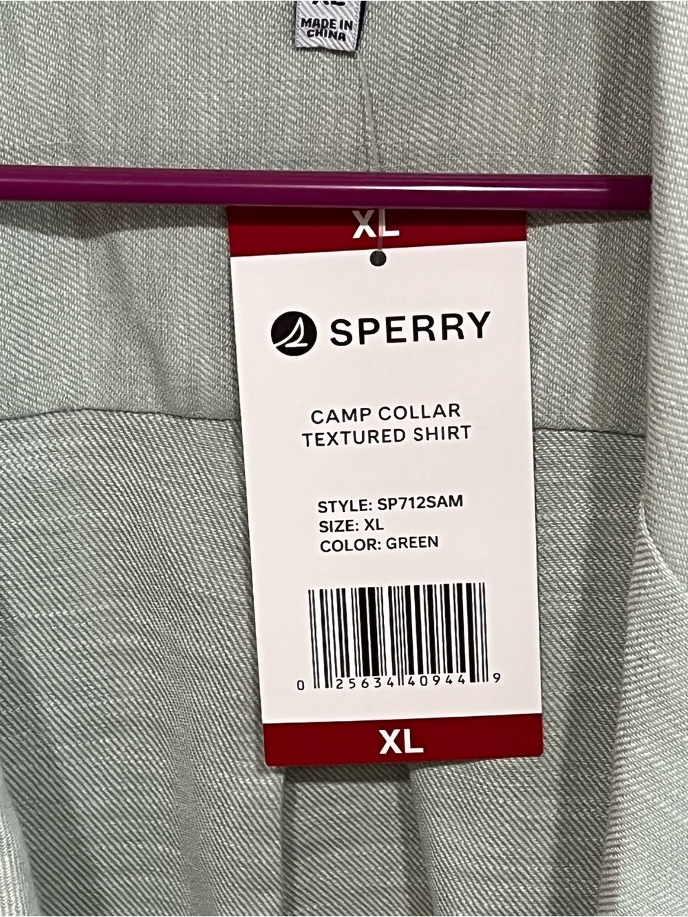 NWT Sperry Men’s Camp Collared Button Down Short Sleeve Shirt - XL - Light Green - Picture 8 of 11